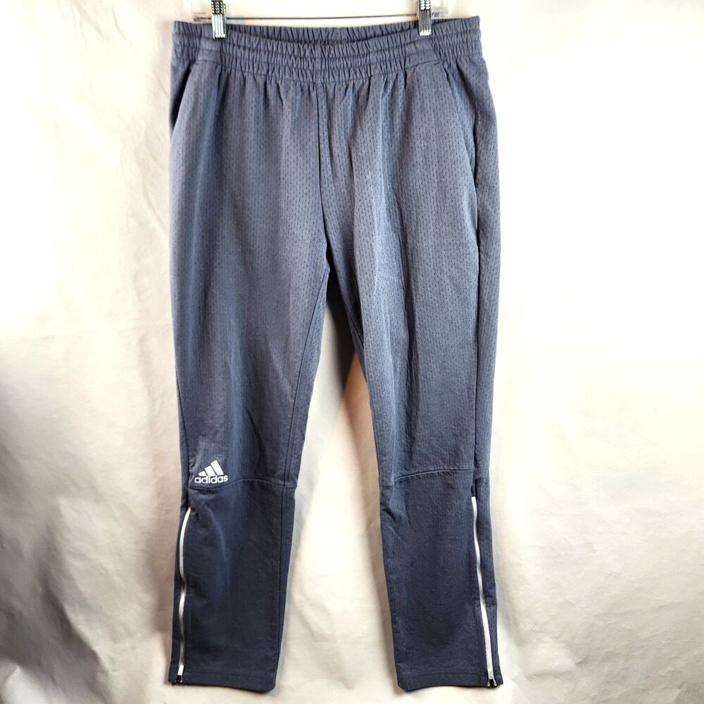 Adidas Pants Mens Large Grey Team Squad Track Tapered Joggers Zip Ankle Athletic